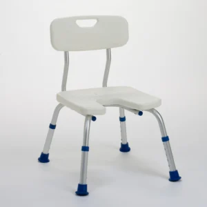 MELBOURNE – taboret prysznicowy z oparciem i wycięciem sanitarnym, antypoślizgowy