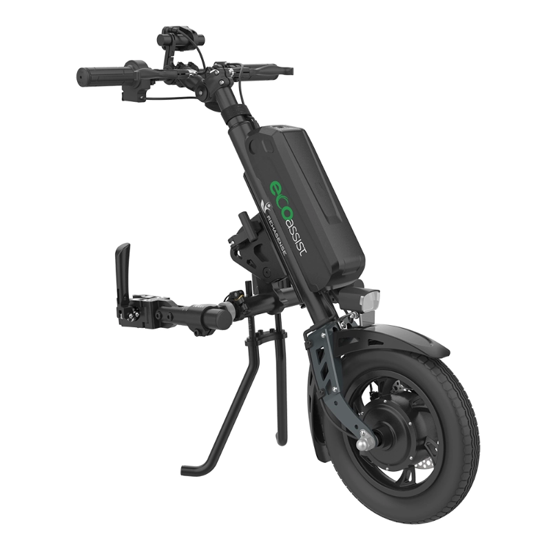 Przystawka elektryczna do wózka Rehasense Eco Assist 12″ – lekka konstrukcja, manualne podłączanie, standardowa kierownica, szerokość ramy 210–480 mm