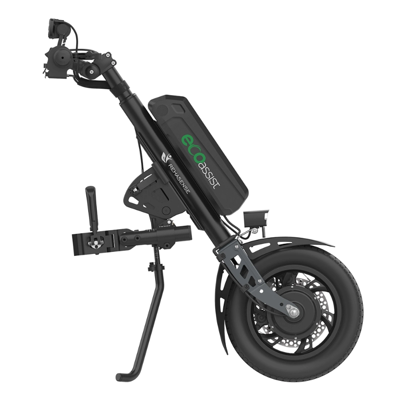Przystawka elektryczna do wózka Rehasense Eco Assist 12″ – lekka konstrukcja, manualne podłączanie, standardowa kierownica, szerokość ramy 210–480 mm