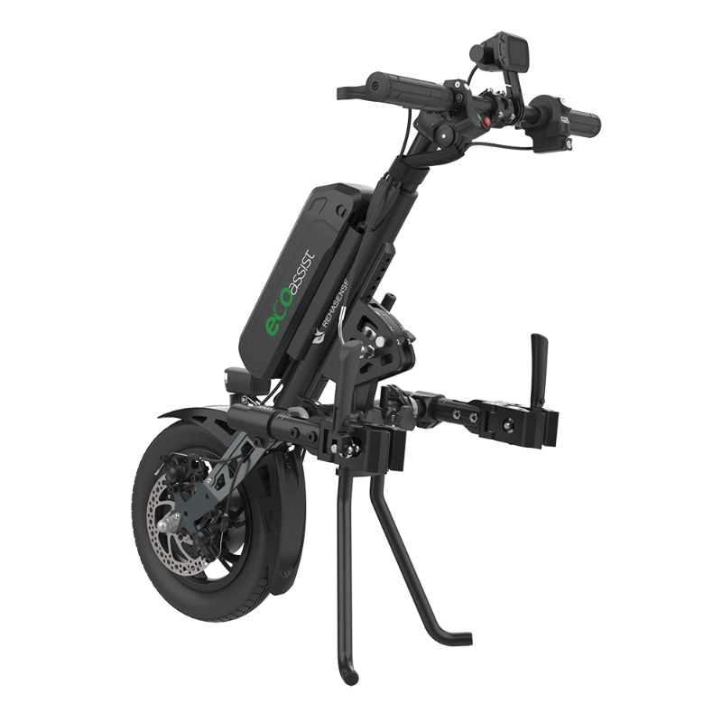 Przystawka elektryczna do wózka Rehasense Eco Assist 12″ – lekka konstrukcja, manualne podłączanie, standardowa kierownica, szerokość ramy 210–480 mm