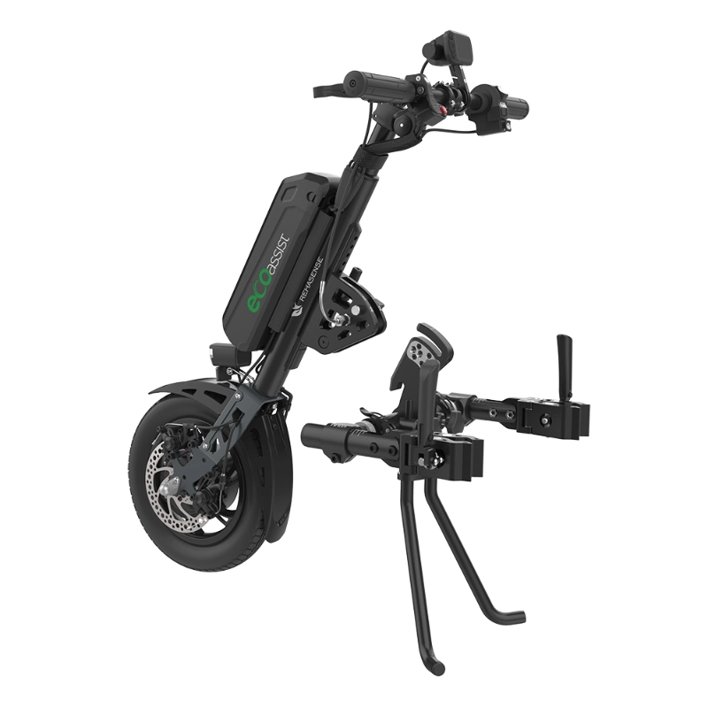 Przystawka elektryczna do wózka Rehasense Eco Assist 12″ – lekka konstrukcja, manualne podłączanie, standardowa kierownica, szerokość ramy 210–480 mm
