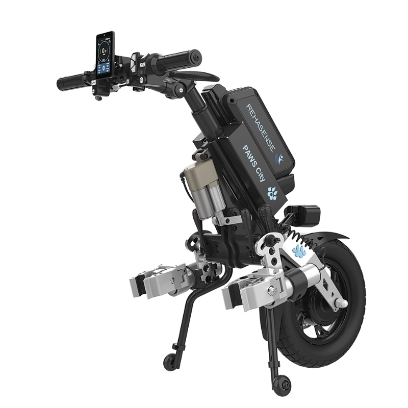 Przystawka elektryczna do wózka Rehasense PAWS City 14″ – podłączanie automatyczne, kierownica standardowa, rama 295–540 mm