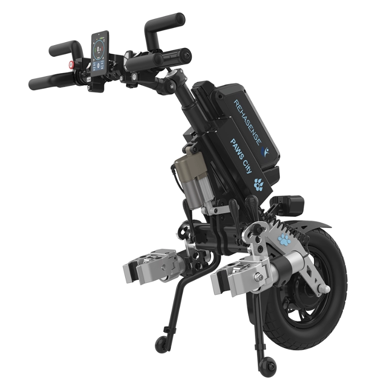 Przystawka elektryczna do wózka Rehasense PAWS City 14″ – podłączanie automatyczne, kierownica Tetra, rama 295–540 mm