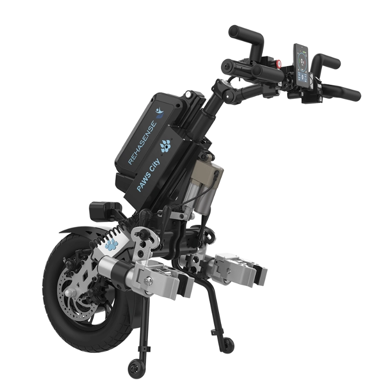 Przystawka elektryczna do wózka Rehasense PAWS City 14″ – podłączanie automatyczne, kierownica Tetra, rama 295–540 mm
