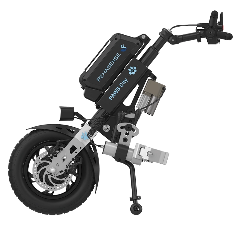 Przystawka elektryczna do wózka Rehasense PAWS City 14″ – podłączanie automatyczne, kierownica Tetra, rama 295–540 mm