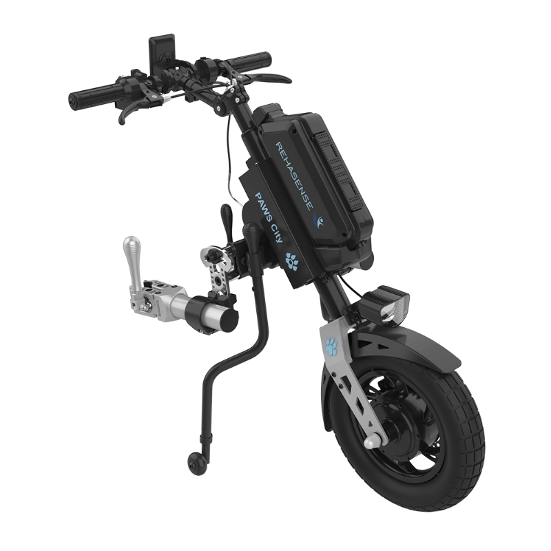 Przystawka elektryczna do wózka Rehasense PAWS City 14″ – podłączanie ręczne, kierownica standardowa, rama 295–540 mm