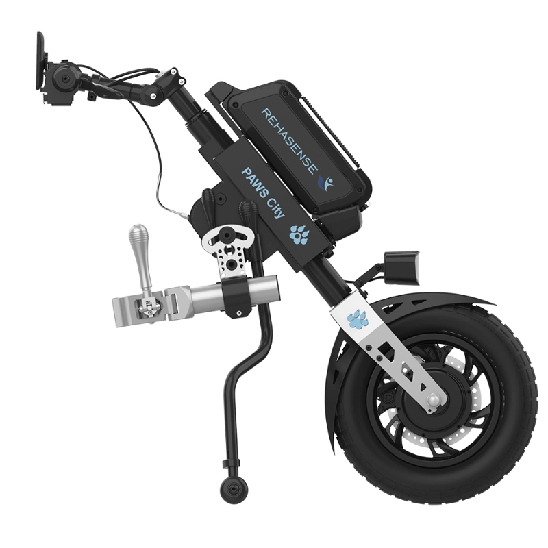 Przystawka elektryczna do wózka Rehasense PAWS City 14″ – podłączanie ręczne, kierownica standardowa, rama 295–540 mm