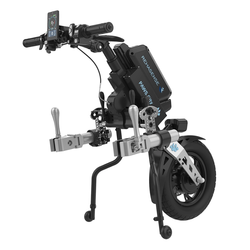 Przystawka elektryczna do wózka Rehasense PAWS City 14″ – podłączanie ręczne, kierownica standardowa, rama 295–540 mm