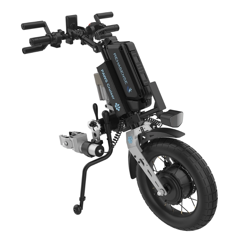 Przystawka elektryczna do wózka Rehasense PAWS Cruiser 16″ – podłączanie automatyczne, kierownica Tetra, szerokość ramy 295–540 mm
