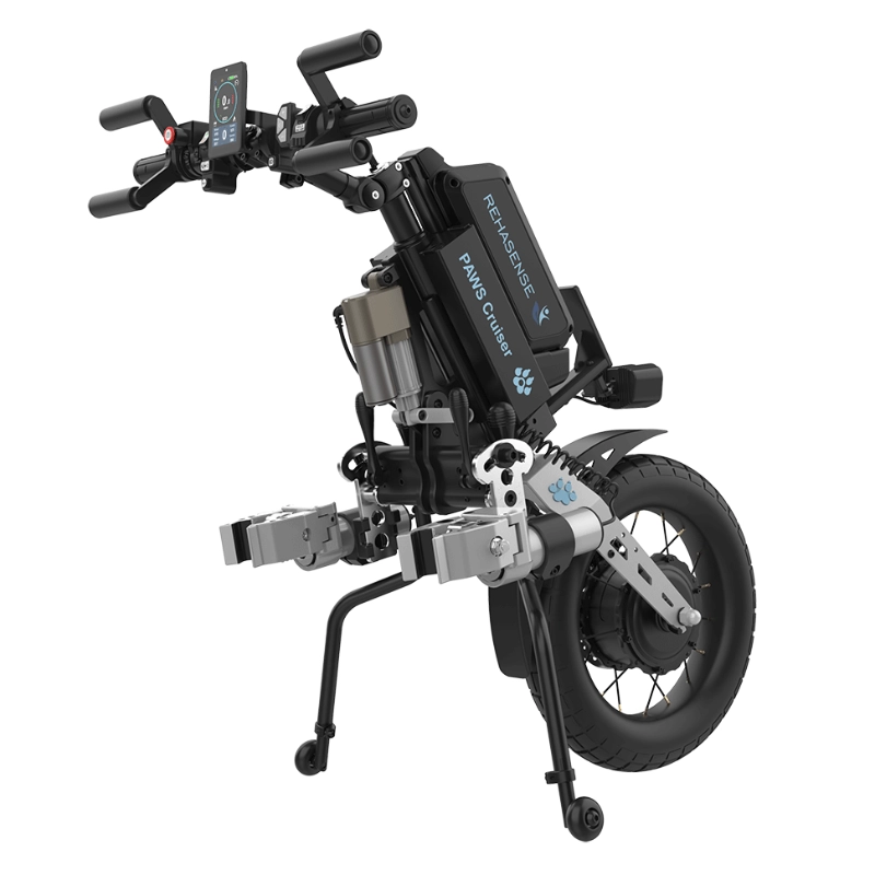 Przystawka elektryczna do wózka Rehasense PAWS Cruiser 16″ – podłączanie automatyczne, kierownica Tetra, szerokość ramy 295–540 mm
