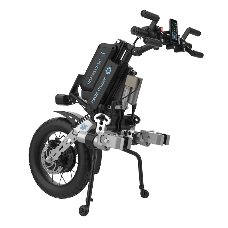 Przystawka elektryczna do wózka Rehasense PAWS Cruiser 16″ – podłączanie automatyczne, kierownica Tetra, szerokość ramy 295–540 mm
