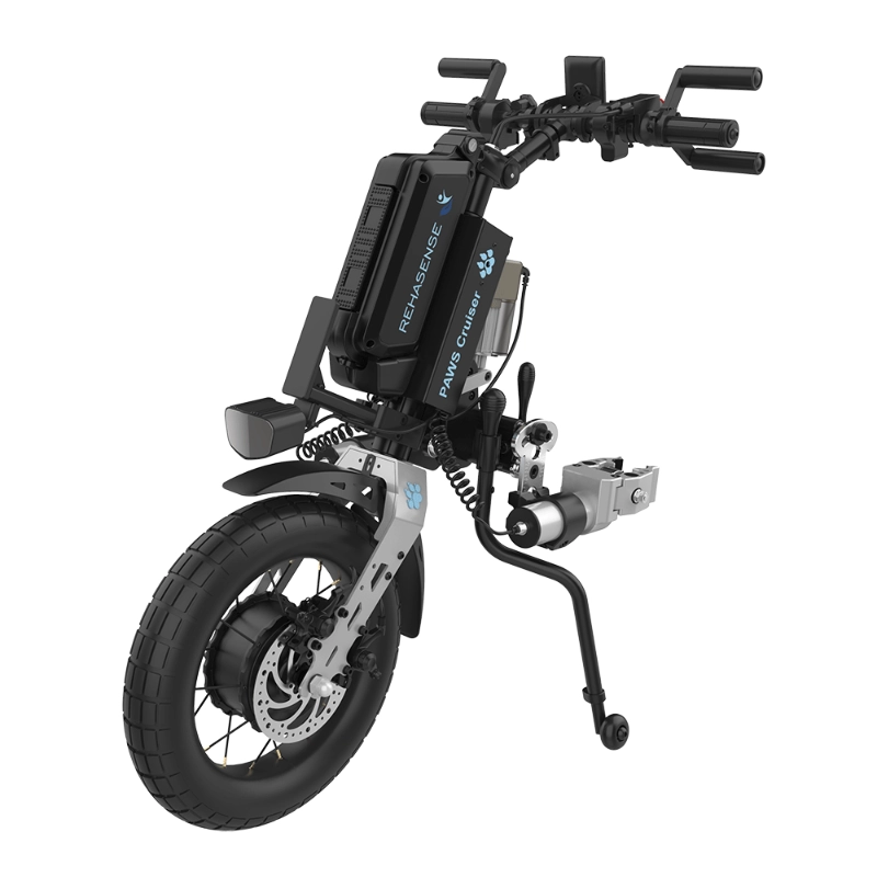 Przystawka elektryczna do wózka Rehasense PAWS Cruiser 16″ – podłączanie automatyczne, kierownica Tetra, szerokość ramy 295–540 mm