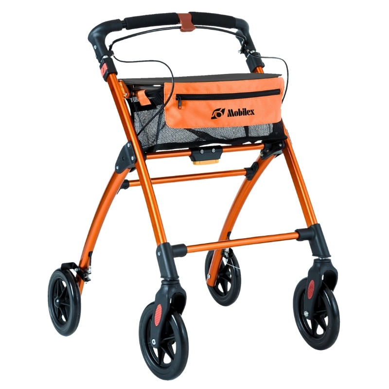 Podpórka inwalidzka 4-kołowa Jaguar Rollator Mobilex – lekki aluminiowy chodzik pokojowy z tacą i torbą