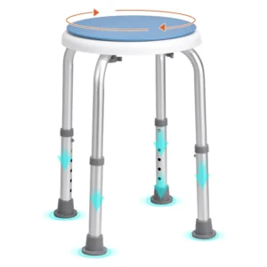 Aluminiowy obrotowy taboret pod prysznic i do wanny – Okrągły stołek kąpielowy udźwig 150 kg